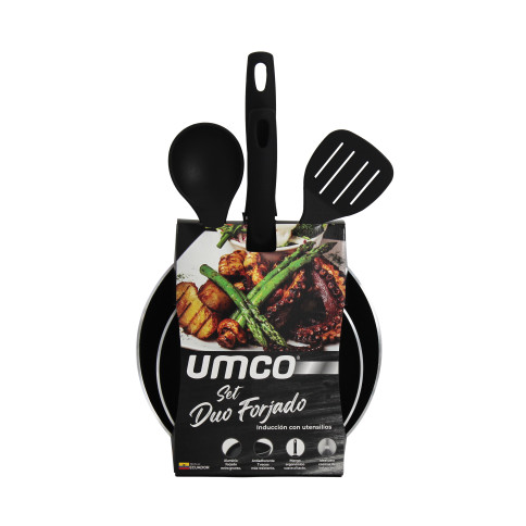 Set de 2 Sartenes UMCO de Aluminio Forjado para Inducción con Utensilios