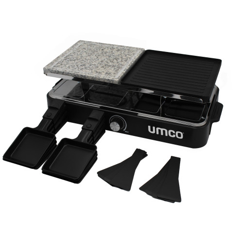 Raclette Stone Grill UMCO 1400W | Parrilla Eléctrica con Piedra Natural, Placa Antiadherente y Capacidad para 8 Personas