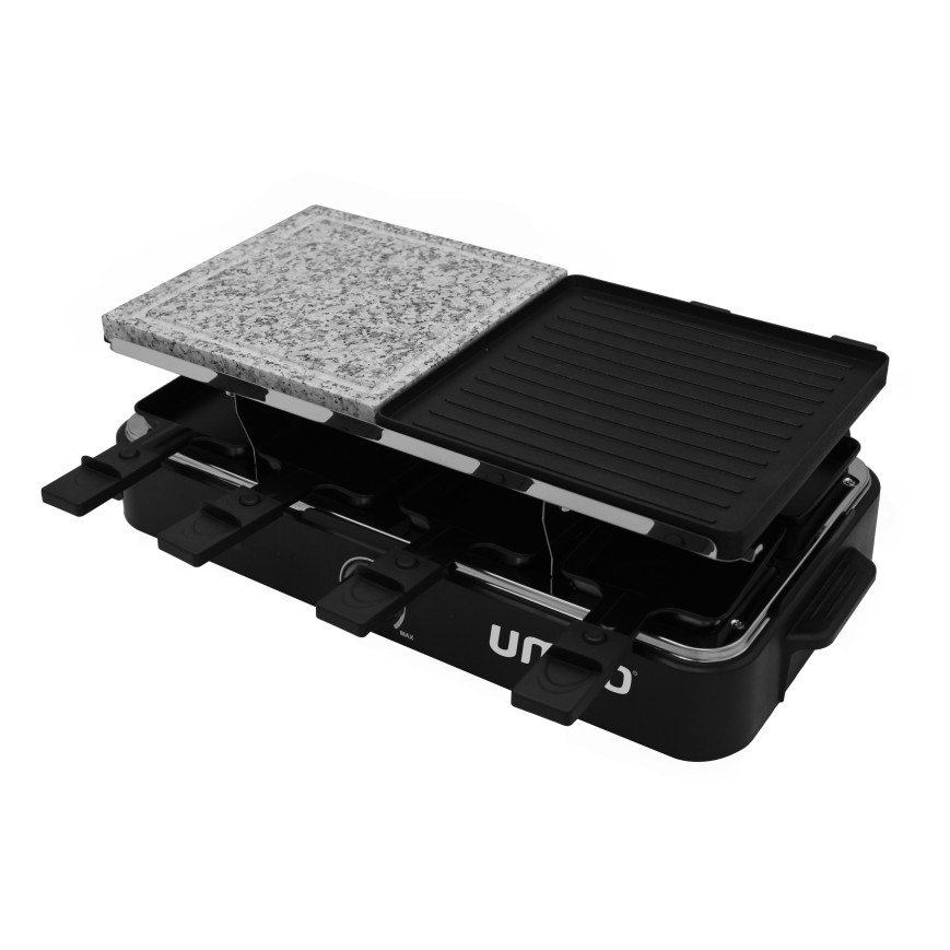 Raclette Stone Grill UMCO 1400W | Parrilla Eléctrica con Piedra Natural, Placa Antiadherente y Capacidad para 8 Personas