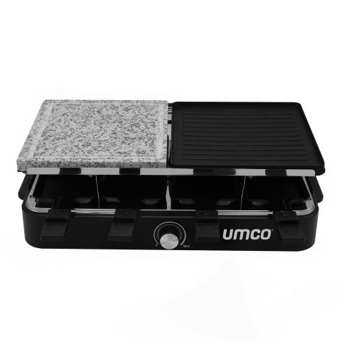 Raclette Stone Grill UMCO 1400W | Parrilla Eléctrica con Piedra Natural, Placa Antiadherente y Capacidad para 8 Personas