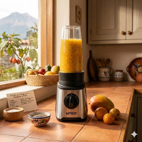 Licuadora Personal Nutri Mix UMCO 300W | 2 Vasos de 750 ml, Cuchillas para Hielo y Tapas de Viaje